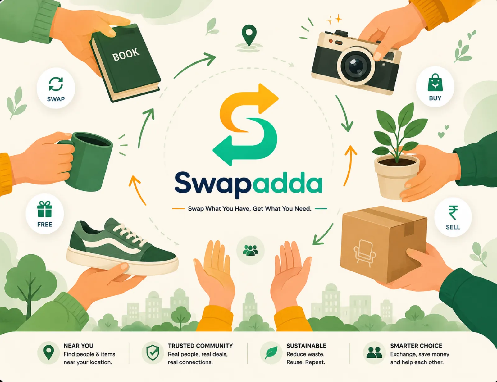 People swapping items in a circle